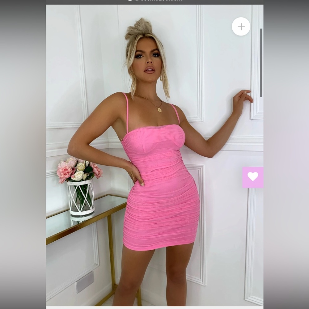 DressMeZee Pink Spaghetti Strap Ruched Mini Dress